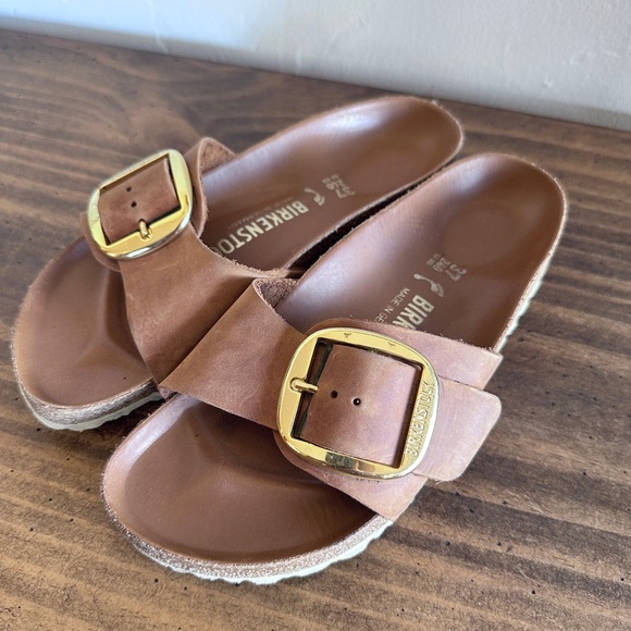 Birkenstock Madrid Big Buckle Brown Slide Sandals - 37 - Picture 2 of 4